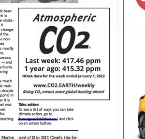 close-up image of CO2 tracker printed January 2022 in The Peterborough Examiner